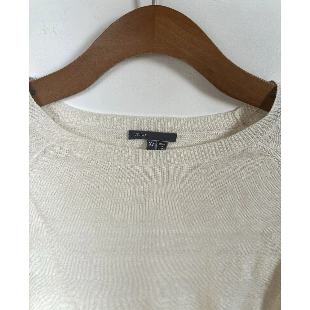 Vince Round Neck Raglan Sleeve Light Linen L/S Sweater Semi Sheer Stripes Sz XS
